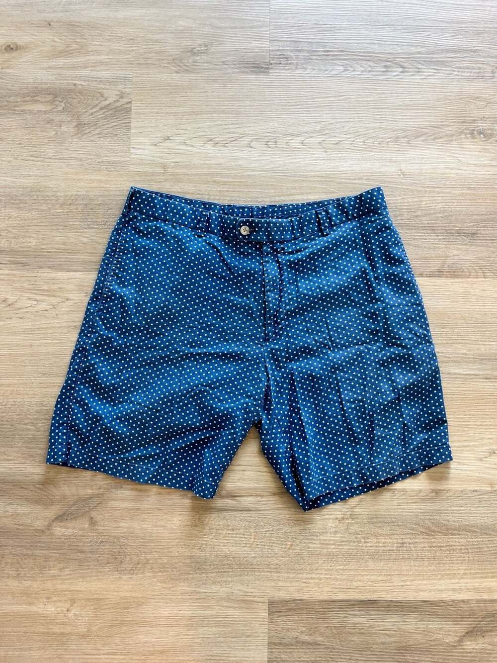 Peter Millar, Linen Blend Shorts, Mens 34 Blue/ White Dots, Chino, Golf, Preppy